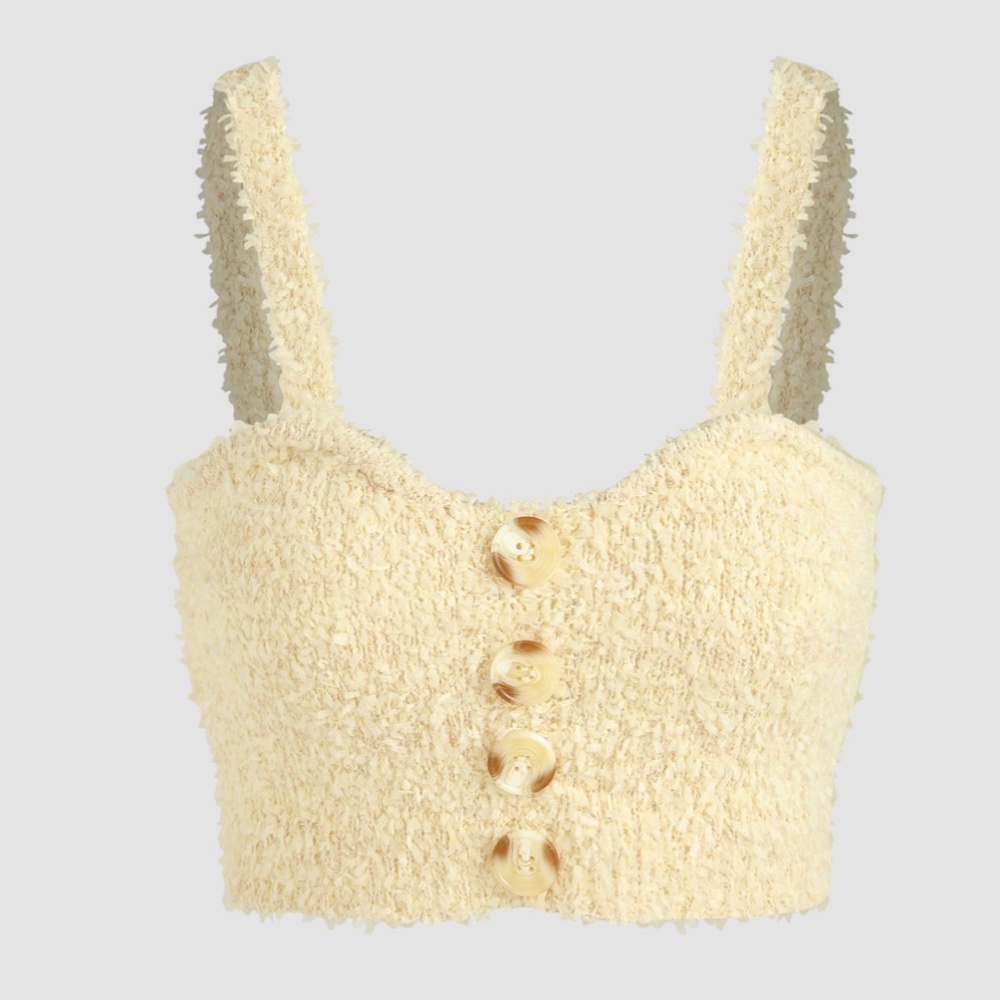 Fuzzy Button Detail Knit Tank Top